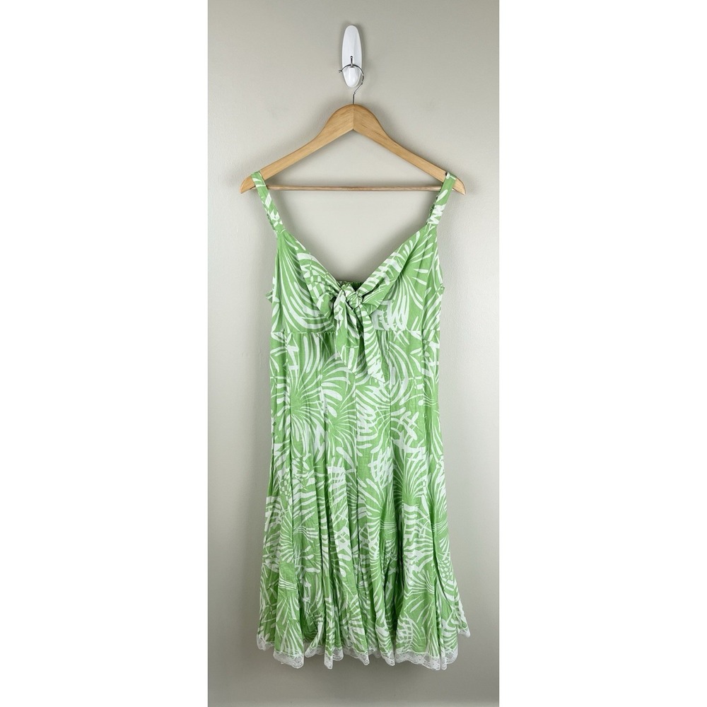 VASNA DESIRE 100% Cotton Midi Dress Knot Front‎ Sleeveless Lace Floral Sz Lg